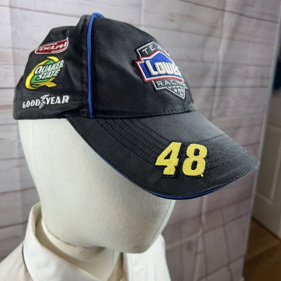 Chase Jimmy Johnson Racing NASCAR Hat Cap Lowes 48 Black Multi Patches strapBack - Picture 2 of 10